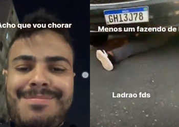 O homem debocha em vídeo e se recusa a tirar o carro de cima. Foto: Reprodução